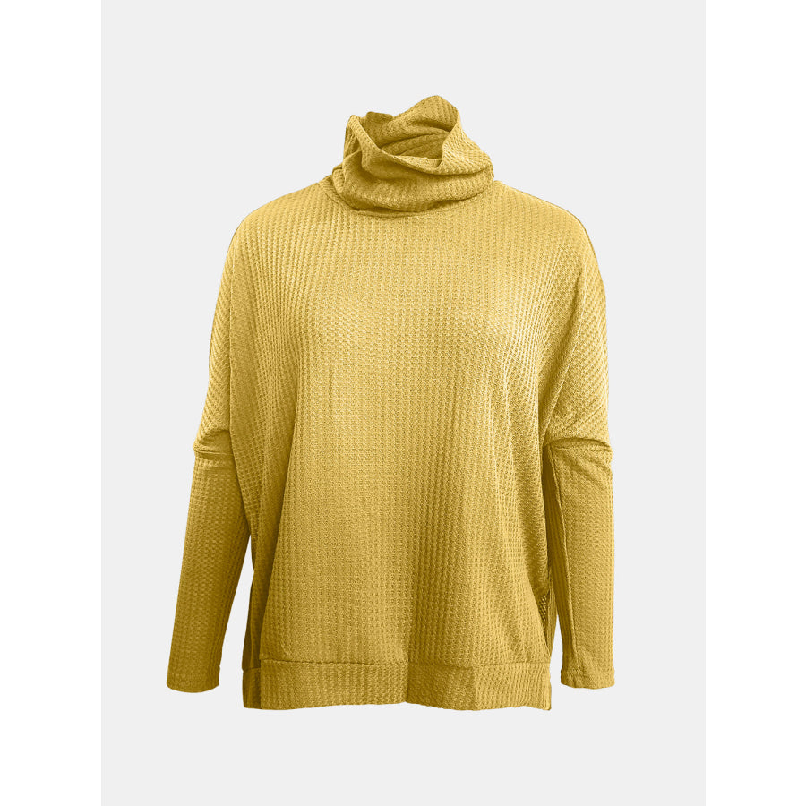 Full Size Waffle Knit Turtleneck Long Sleeve T-Shirt Apparel and Accessories