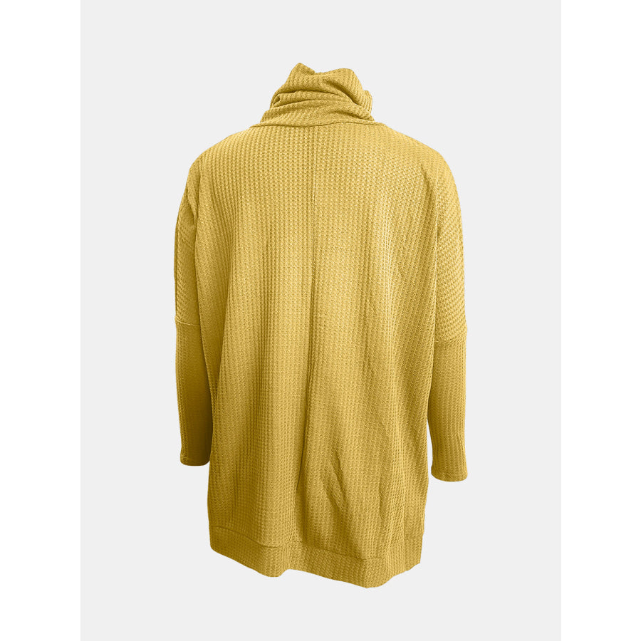 Full Size Waffle Knit Turtleneck Long Sleeve T-Shirt Apparel and Accessories