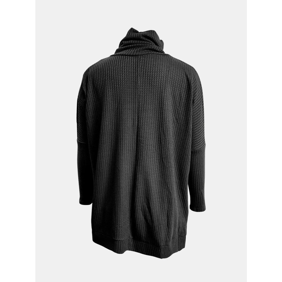 Full Size Waffle Knit Turtleneck Long Sleeve T-Shirt Apparel and Accessories