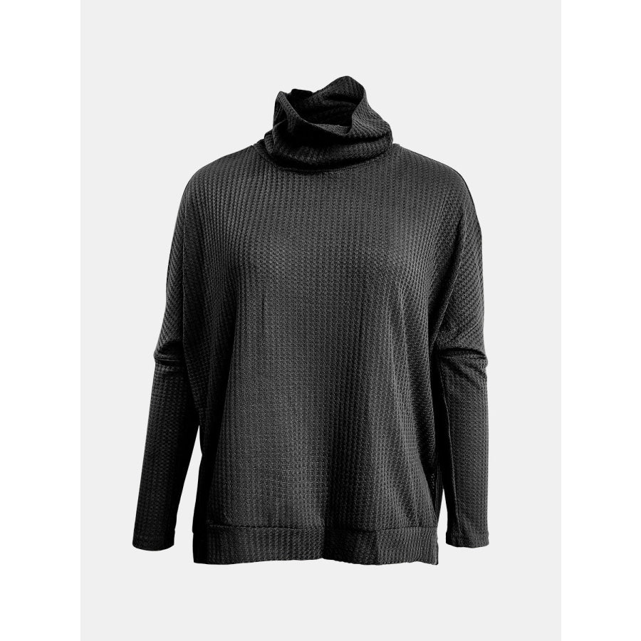 Full Size Waffle Knit Turtleneck Long Sleeve T-Shirt Apparel and Accessories