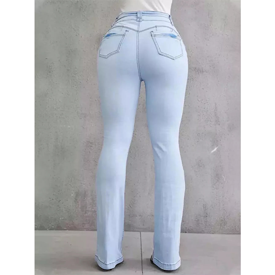 Full Size Wash High-Waisted Flare Jeans Plus Size Light Blue / S Apparel and Accessories