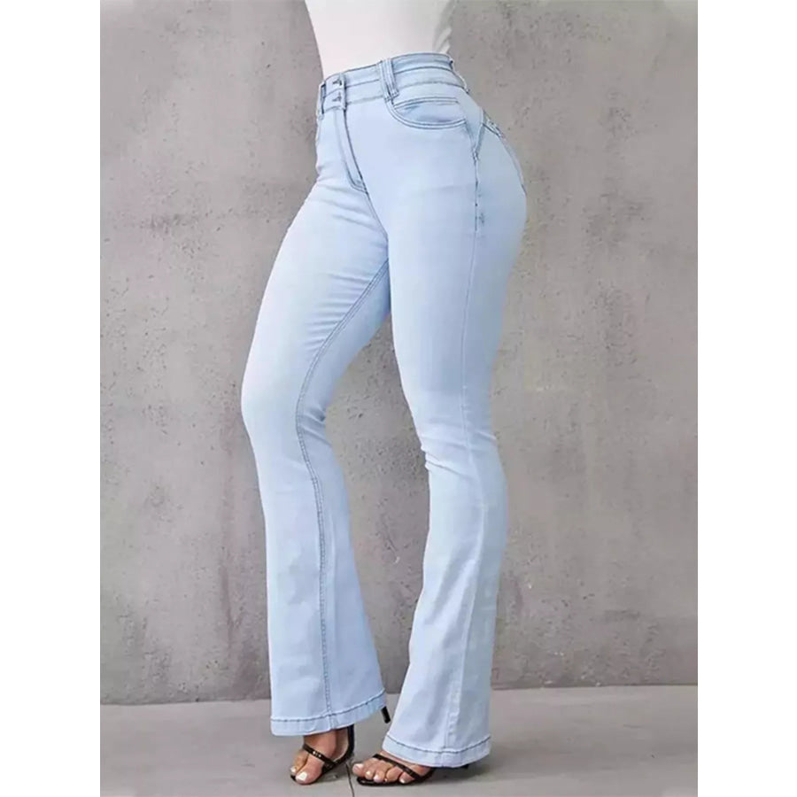Full Size Wash High-Waisted Flare Jeans Plus Size Light Blue / S Apparel and Accessories