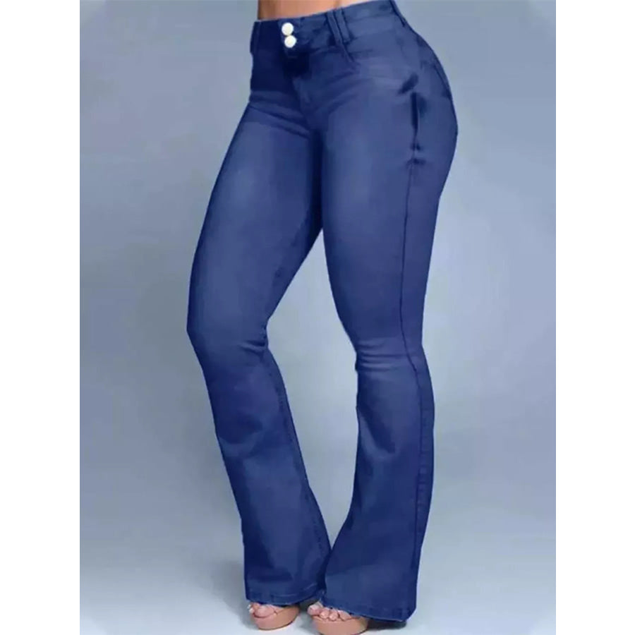 Full Size Wash High-Waisted Flare Jeans Plus Size Navy Blue / S Apparel and Accessories