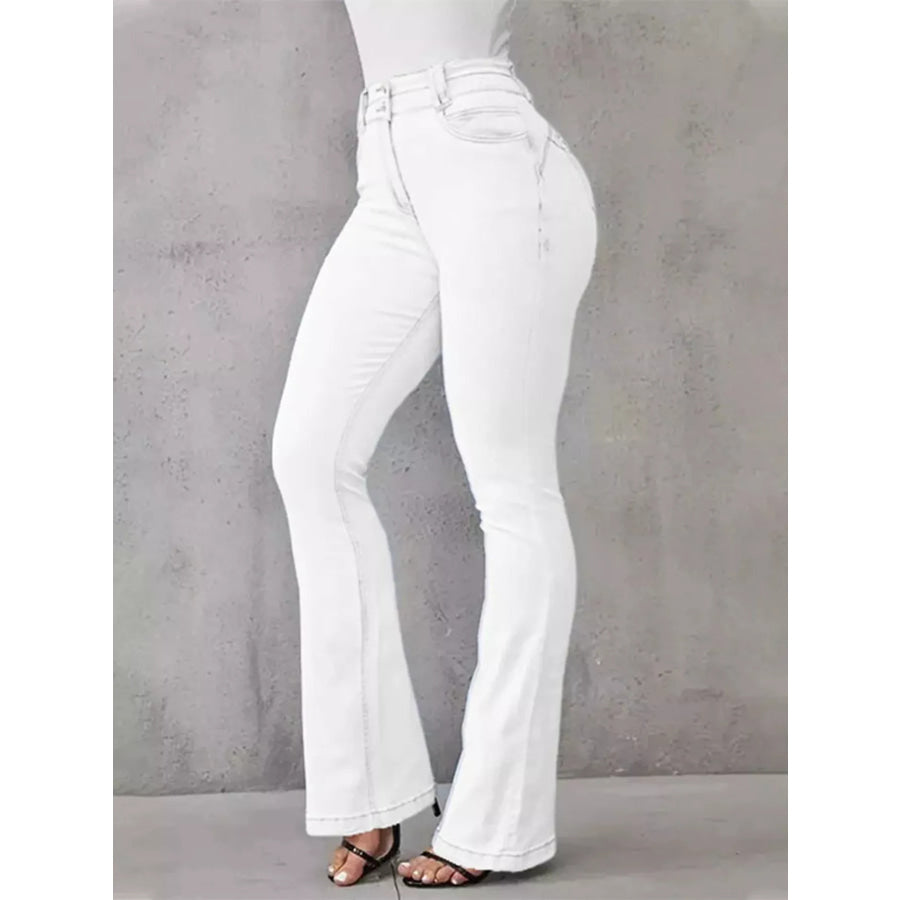 Full Size Wash High-Waisted Flare Jeans Plus Size White / S Apparel and Accessories