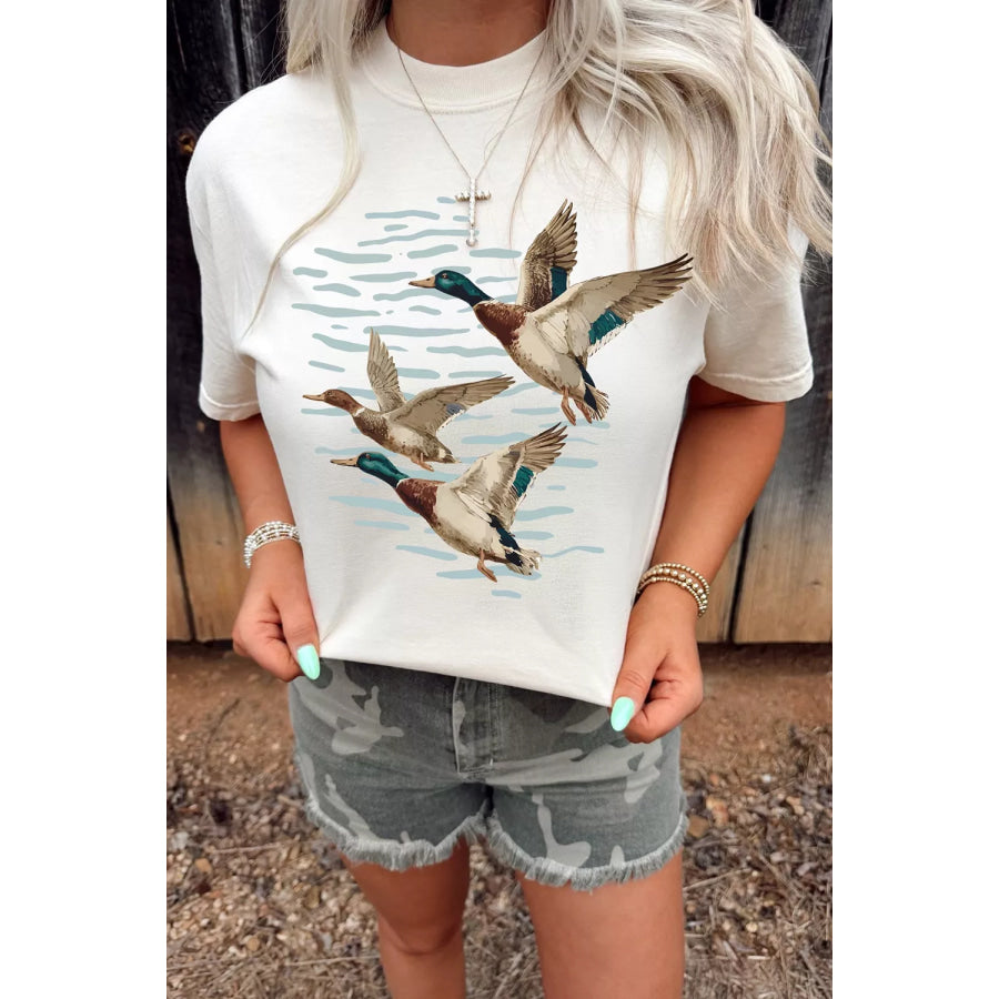 Full Size Western Mallard Lake Graphic Casual T‑Shirt Plus Size White / S Apparel and Accessories