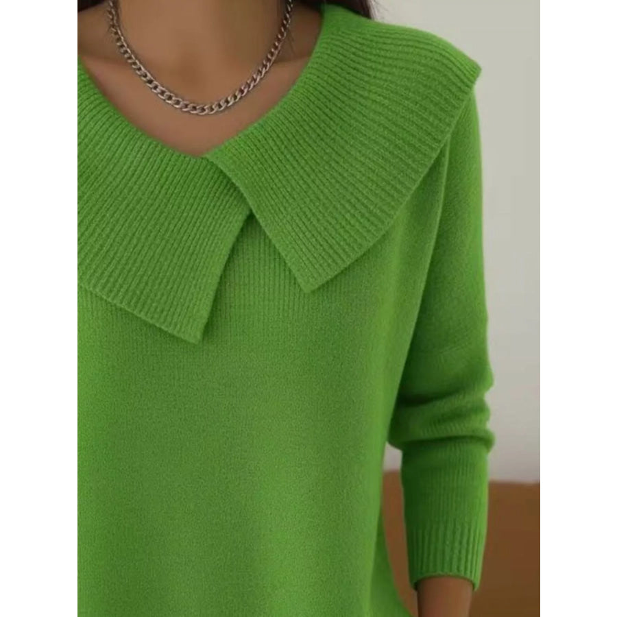 Full Size Wide-Collar Ribbed Knit Sweater Plus Size Apparel and Accessories