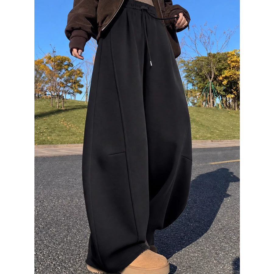 Full Size Wide-Leg Casual Sweatpants with Drawstring Plus Black-Fleece-lined Regular / S Apparel and Accessories