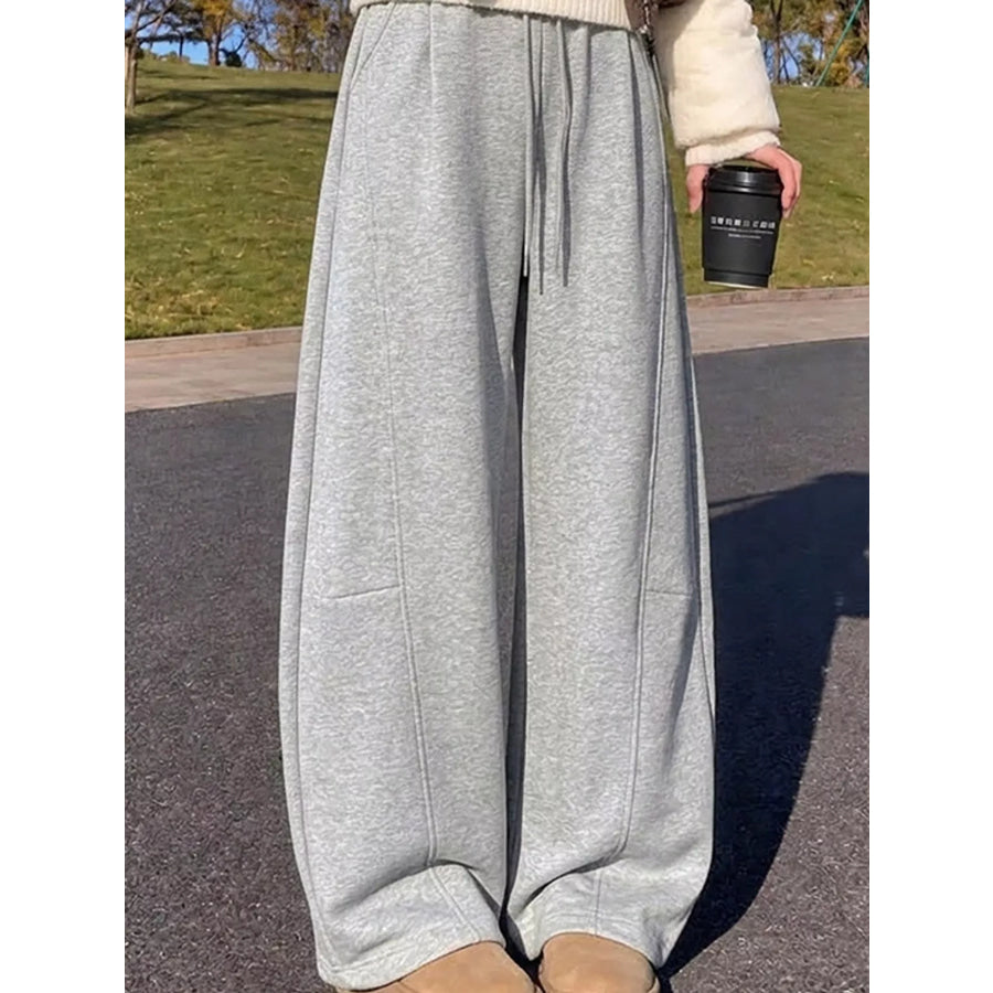 Full Size Wide-Leg Casual Sweatpants with Drawstring Plus Light Gray-Fleece-lined Regular / S Apparel and Accessories