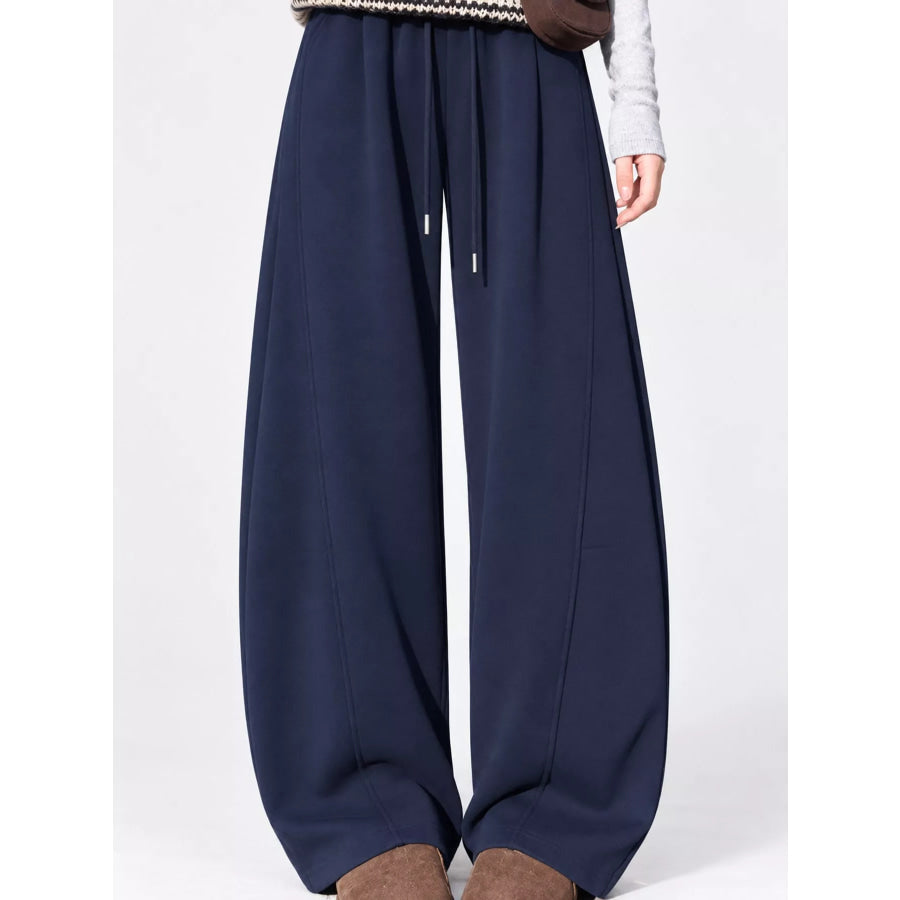 Full Size Wide-Leg Casual Sweatpants with Drawstring Plus Navy-Fleece-lined Regular / S Apparel and Accessories