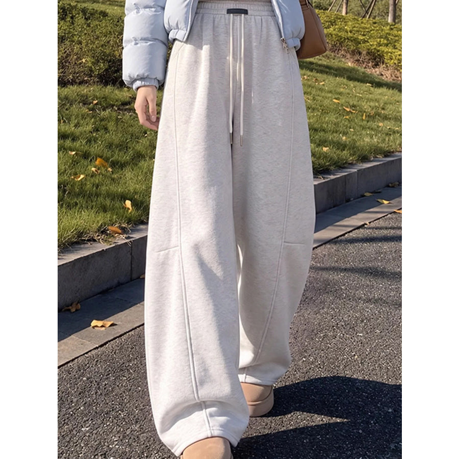 Full Size Wide-Leg Casual Sweatpants with Drawstring Plus White Gray-Fleece-lined Regular / S Apparel and Accessories