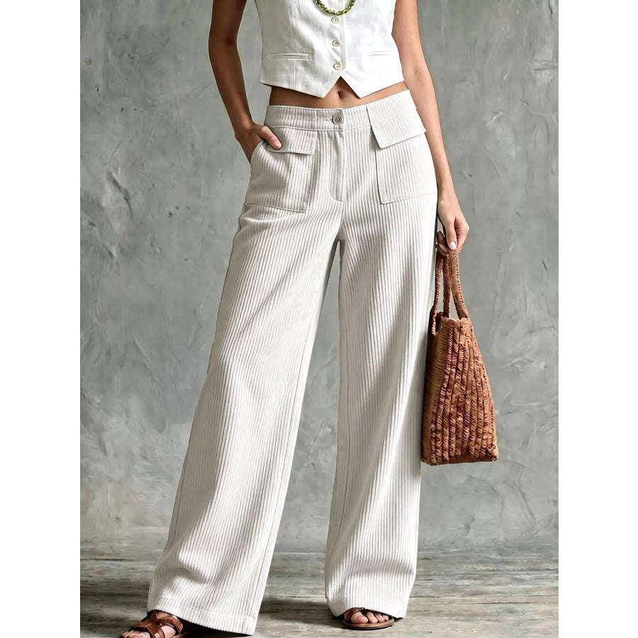 Full Size Wide-Leg Corduroy Pants Plus Size White / S Apparel and Accessories