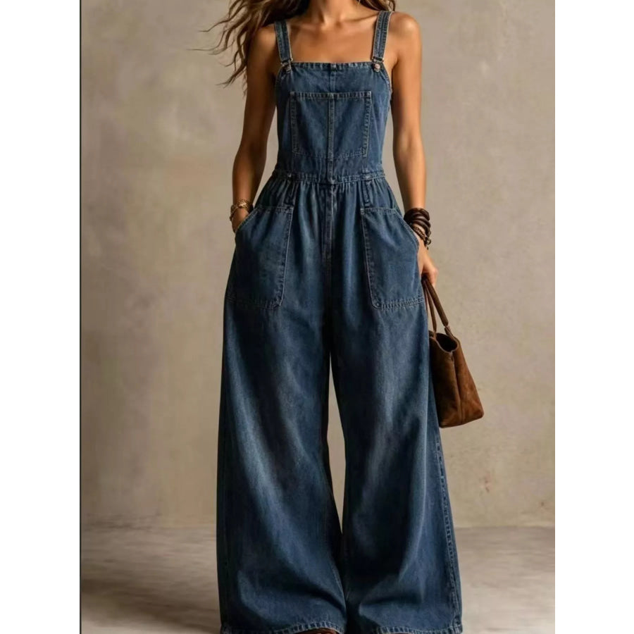 Full Size Wide Leg Denim Jumpsuit with Adjustable Straps and Pockets Plus Size Blue / S Apparel and Accessories