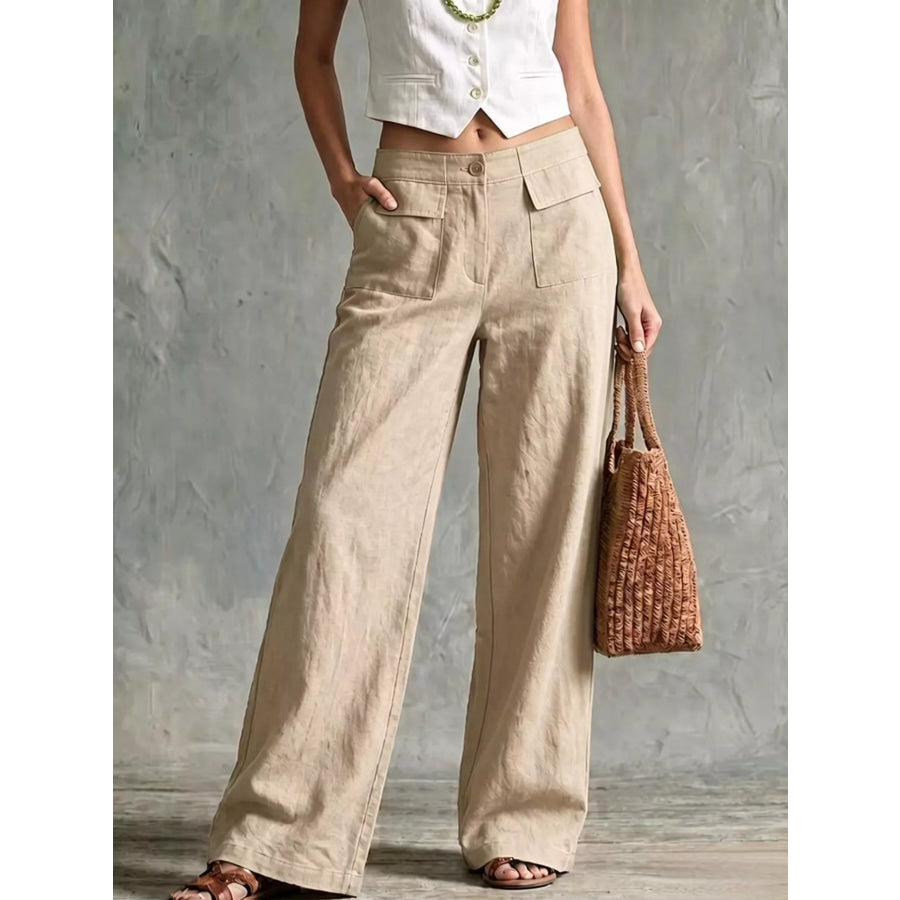 Full Size Wide Leg Pants Plus Size Apricot / S Apparel and Accessories