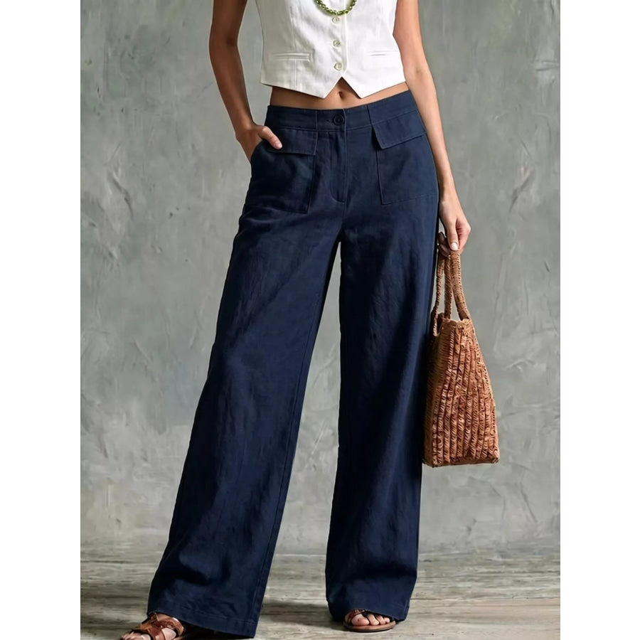 Full Size Wide Leg Pants Plus Size Navy Blue / S Apparel and Accessories