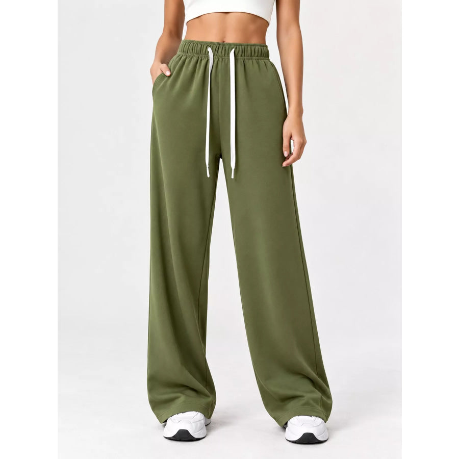 Full Size Wide-Leg Pants with Drawstring Plus Apparel and Accessories