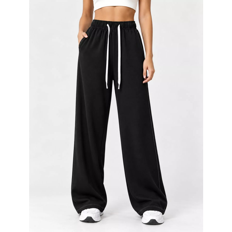 Full Size Wide-Leg Pants with Drawstring Plus Black / S Apparel and Accessories