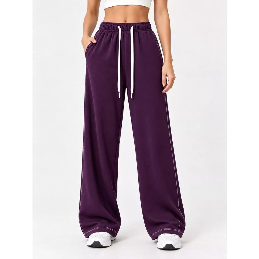 Full Size Wide-Leg Pants with Drawstring Plus Deep Purple / S Apparel and Accessories