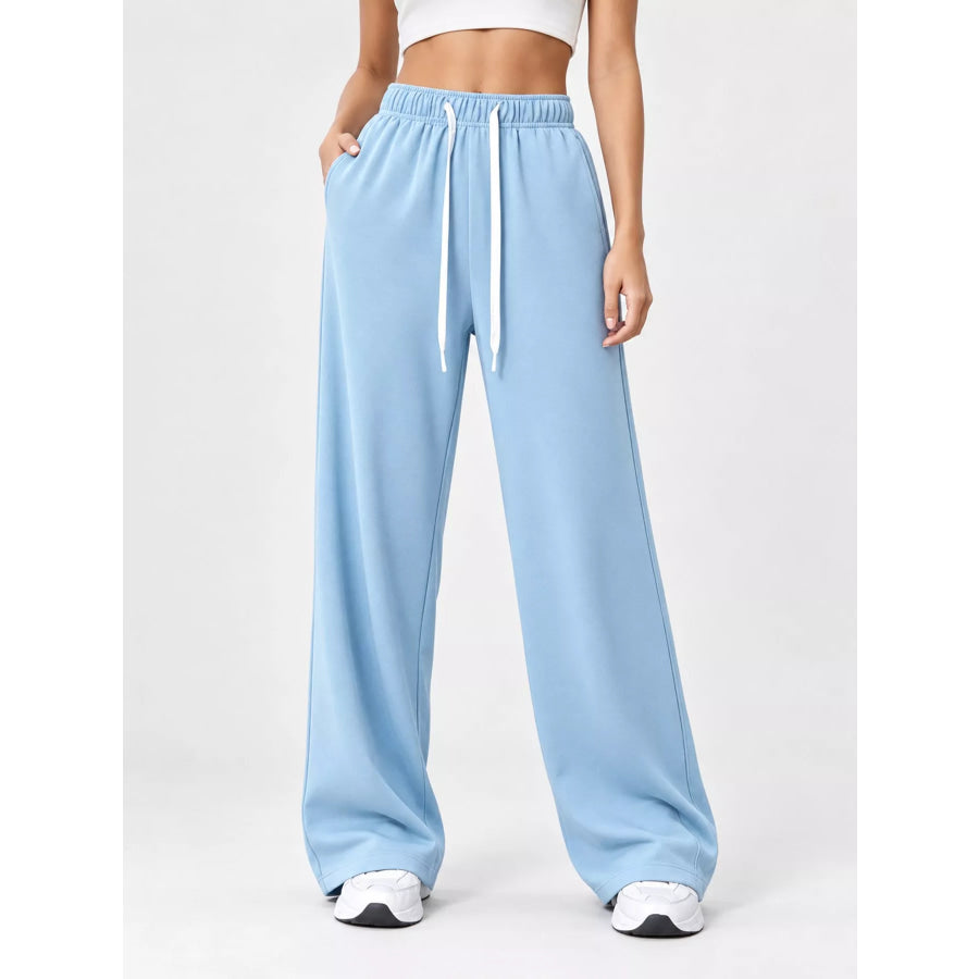 Full Size Wide-Leg Pants with Drawstring Plus Light Blue / S Apparel and Accessories