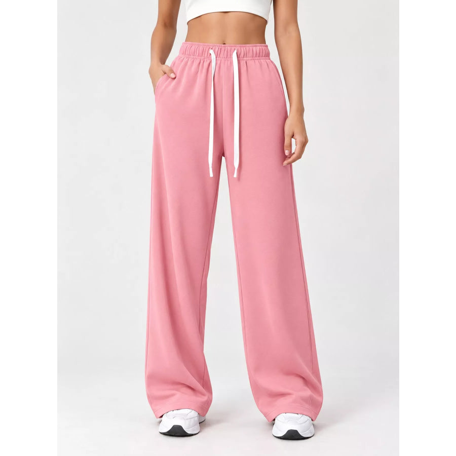 Full Size Wide-Leg Pants with Drawstring Plus Pink / S Apparel and Accessories