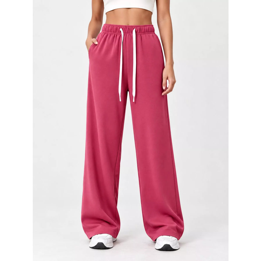 Full Size Wide-Leg Pants with Drawstring Plus Rose Red / S Apparel and Accessories