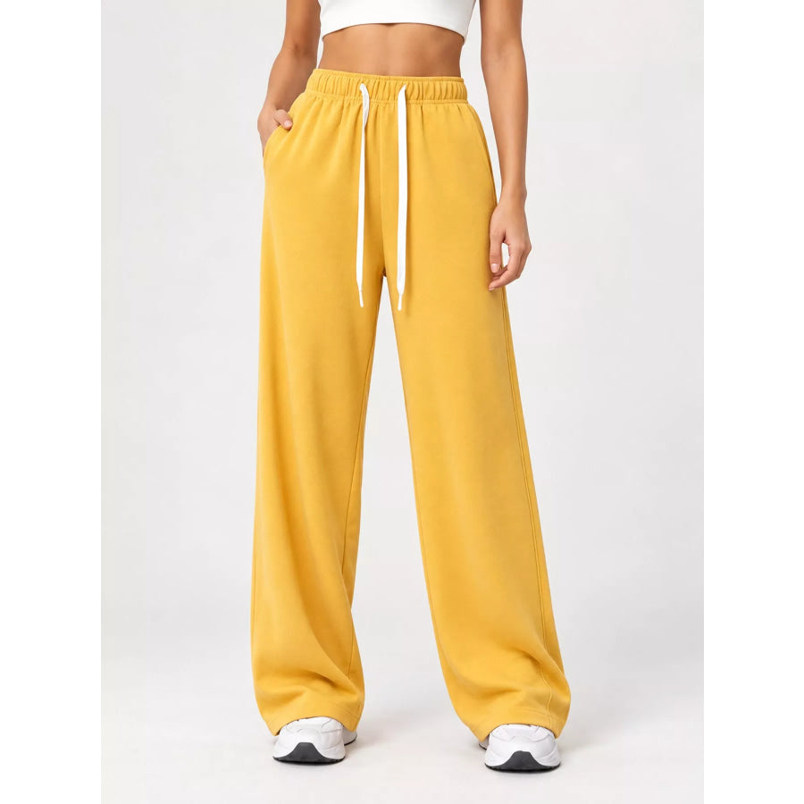Full Size Wide-Leg Pants with Drawstring Plus Yellow / S Apparel and Accessories