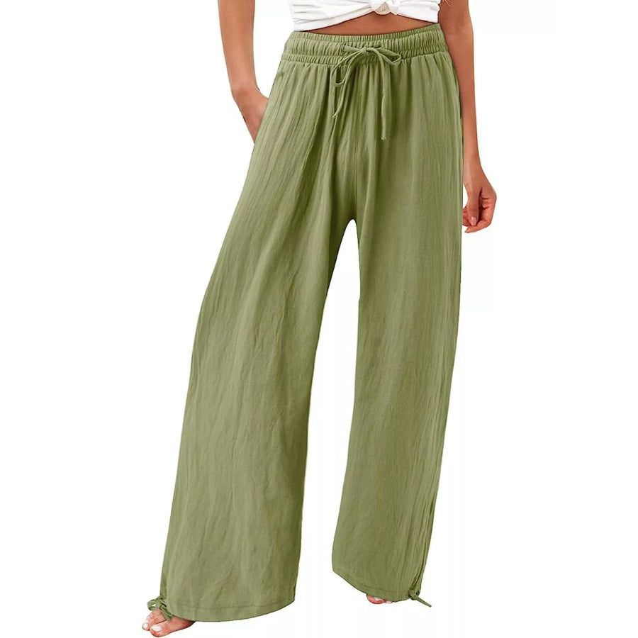 Full Size Wide Leg Pants with Drawstring Waist Plus Size Light Green / S Apparel and Accessories