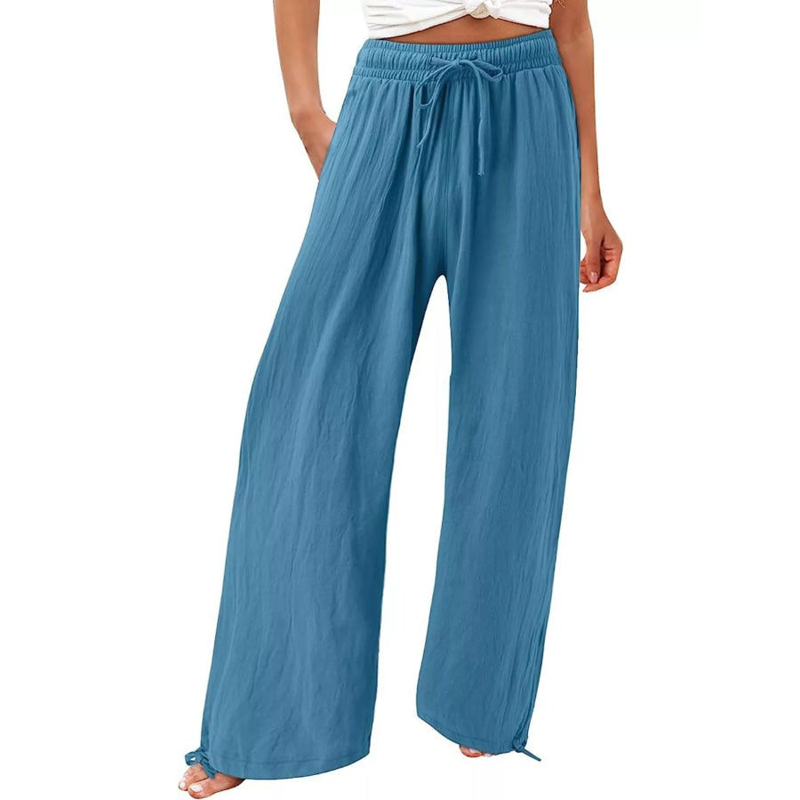Full Size Wide Leg Pants with Drawstring Waist Plus Size Peacock Blue / S Apparel and Accessories