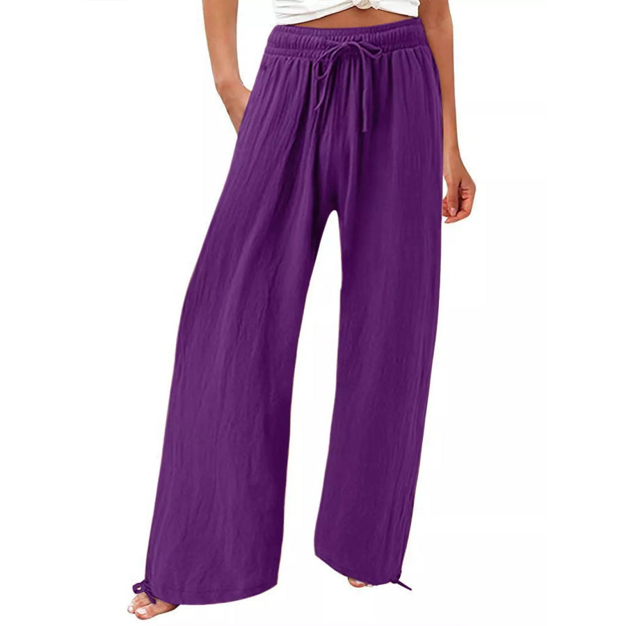 Full Size Wide Leg Pants with Drawstring Waist Plus Size Purple / S Apparel and Accessories