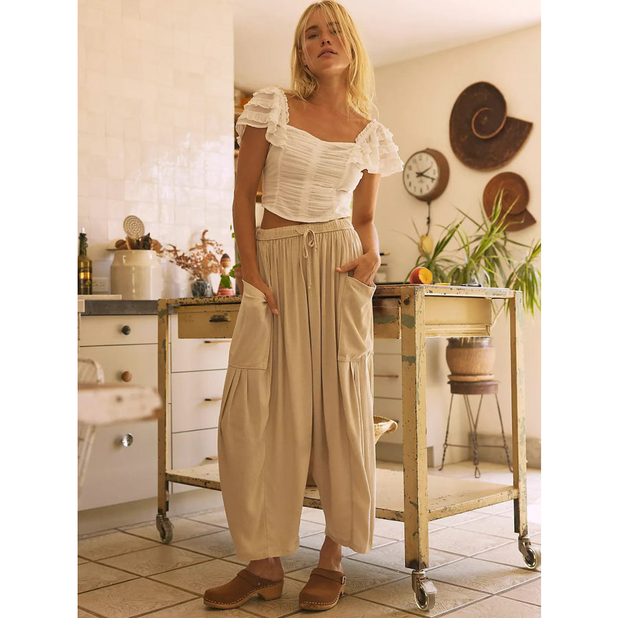 Full Size Wide Leg Pants with Pockets Tan / S Apparel and Accessories