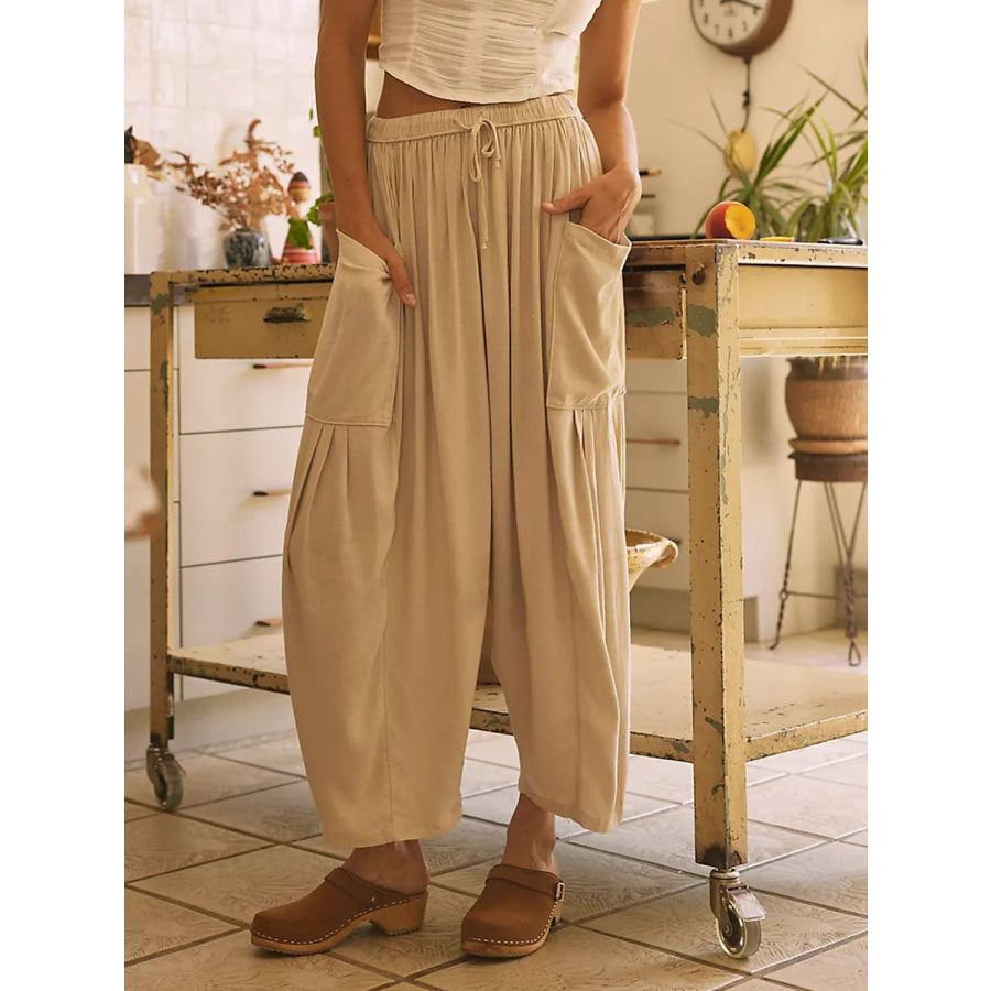 Full Size Wide Leg Pants with Pockets Tan / S Apparel and Accessories