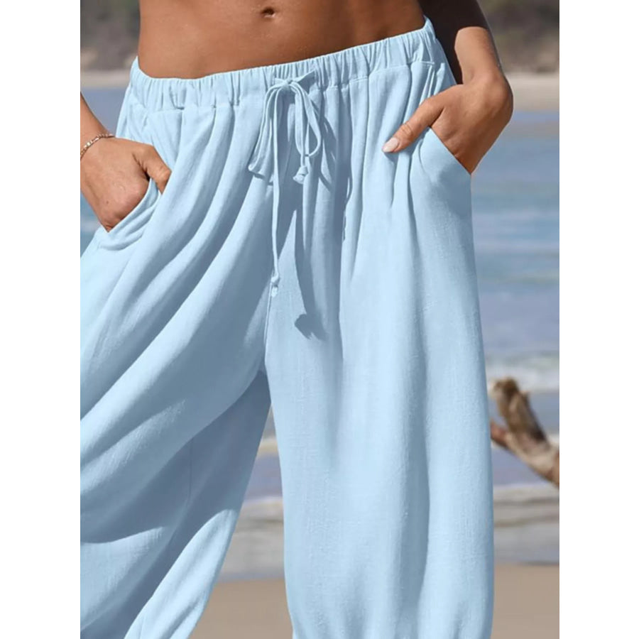 Full Size Wide-Leg Pants with Ruffle Hem Plus Size Apparel and Accessories