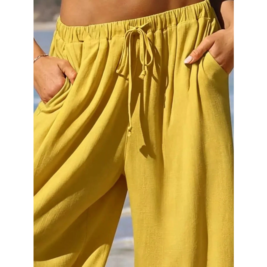 Full Size Wide-Leg Pants with Ruffle Hem Plus Size Apparel and Accessories