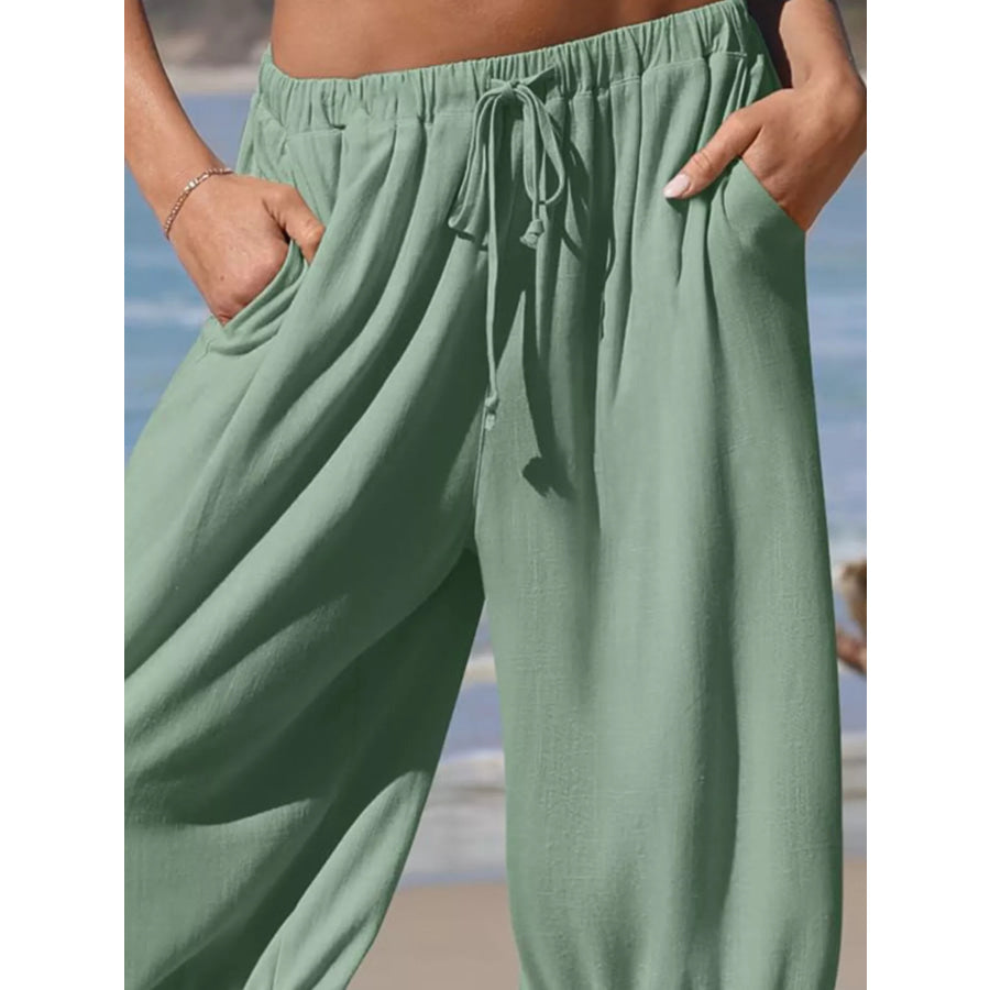 Full Size Wide-Leg Pants with Ruffle Hem Plus Size Apparel and Accessories