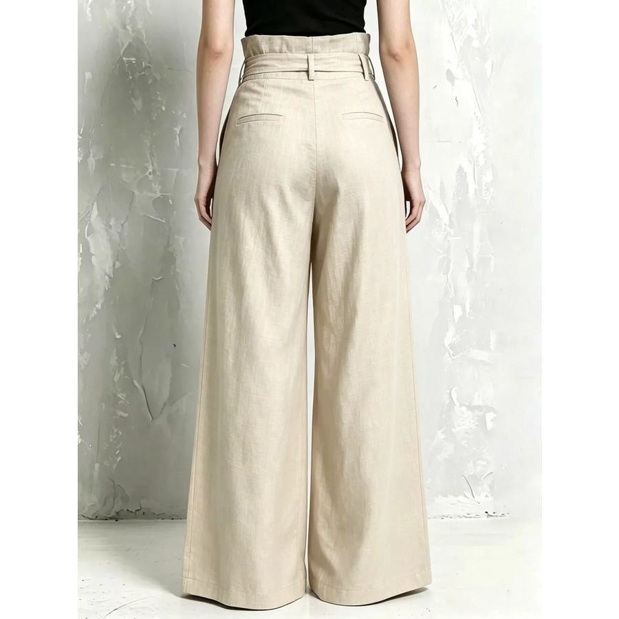 Full Size Wide-Leg Paperbag Waist Pants Plus Size Apparel and Accessories