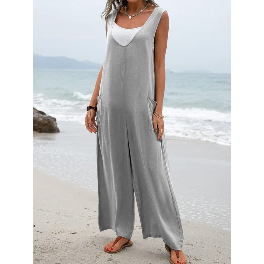 Full Size Wide Strap Jumpsuit with Pockets Heather Gray / S Apparel and Accessories