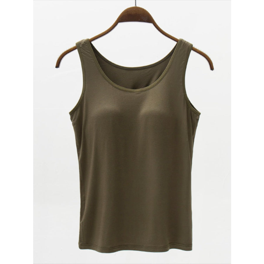 Full Size Wide Strap Modal Tank with Bra Army Green / S Apparel and Accessories