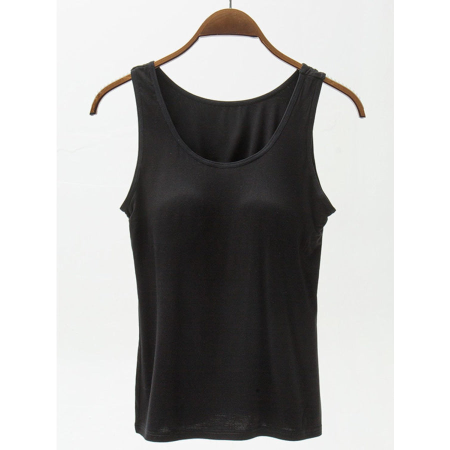 Full Size Wide Strap Modal Tank with Bra Black / S Apparel and Accessories