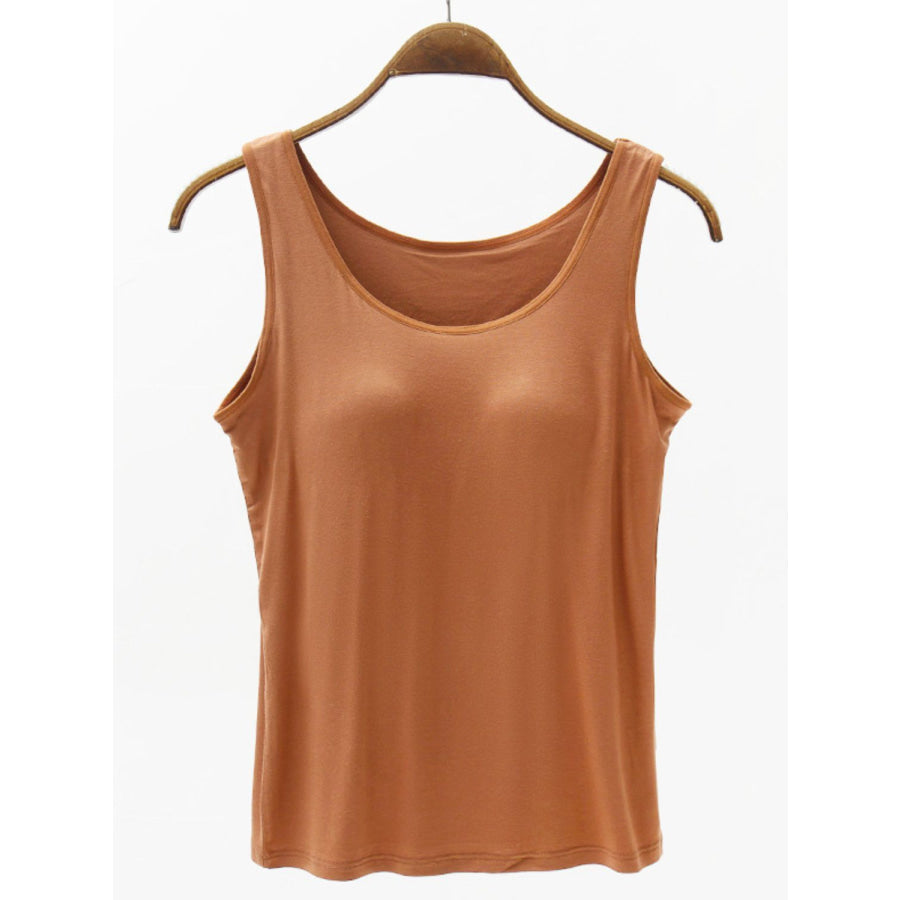 Full Size Wide Strap Modal Tank with Bra Caramel / S Apparel and Accessories