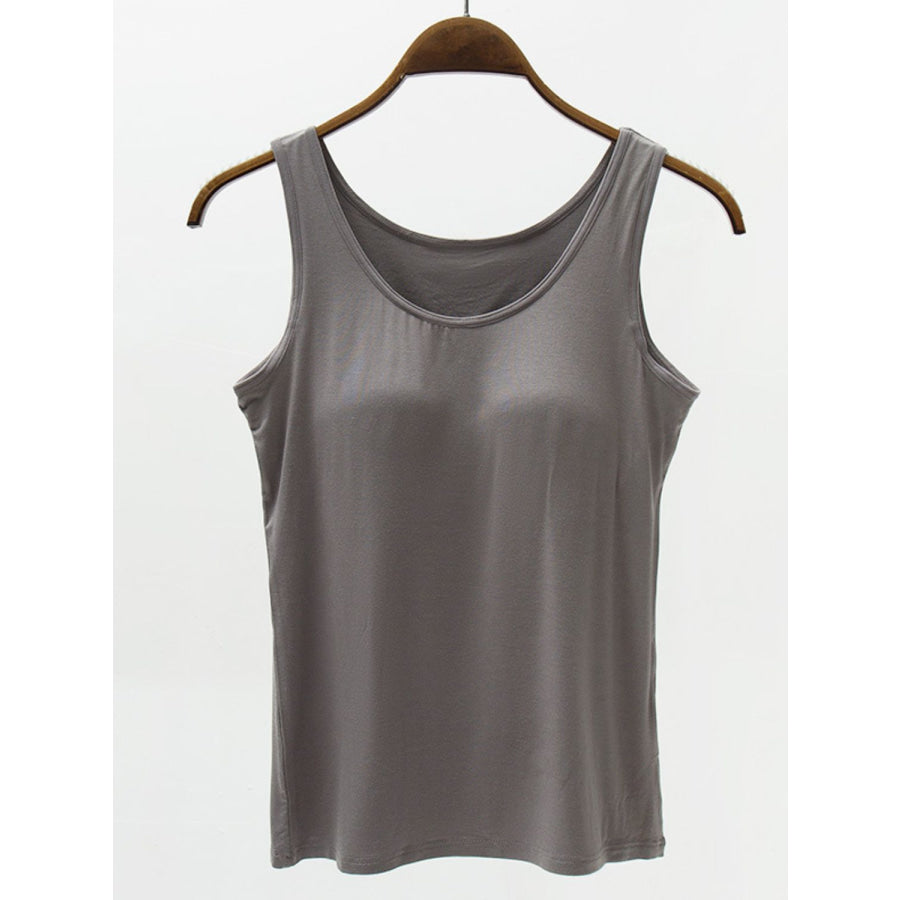 Full Size Wide Strap Modal Tank with Bra Charcoal / S Apparel and Accessories