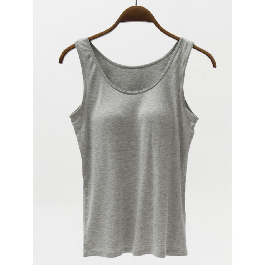 Full Size Wide Strap Modal Tank with Bra Heather Gray / S Apparel and Accessories