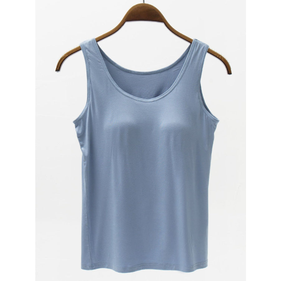 Full Size Wide Strap Modal Tank with Bra Misty Blue / S Apparel and Accessories