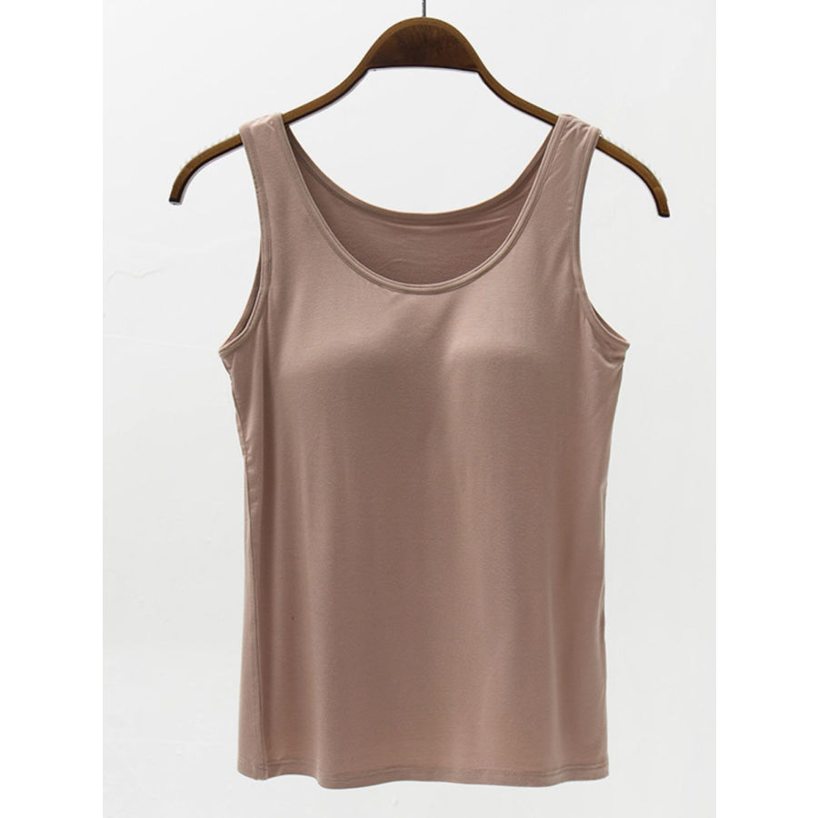 Full Size Wide Strap Modal Tank with Bra Mocha / S Apparel and Accessories