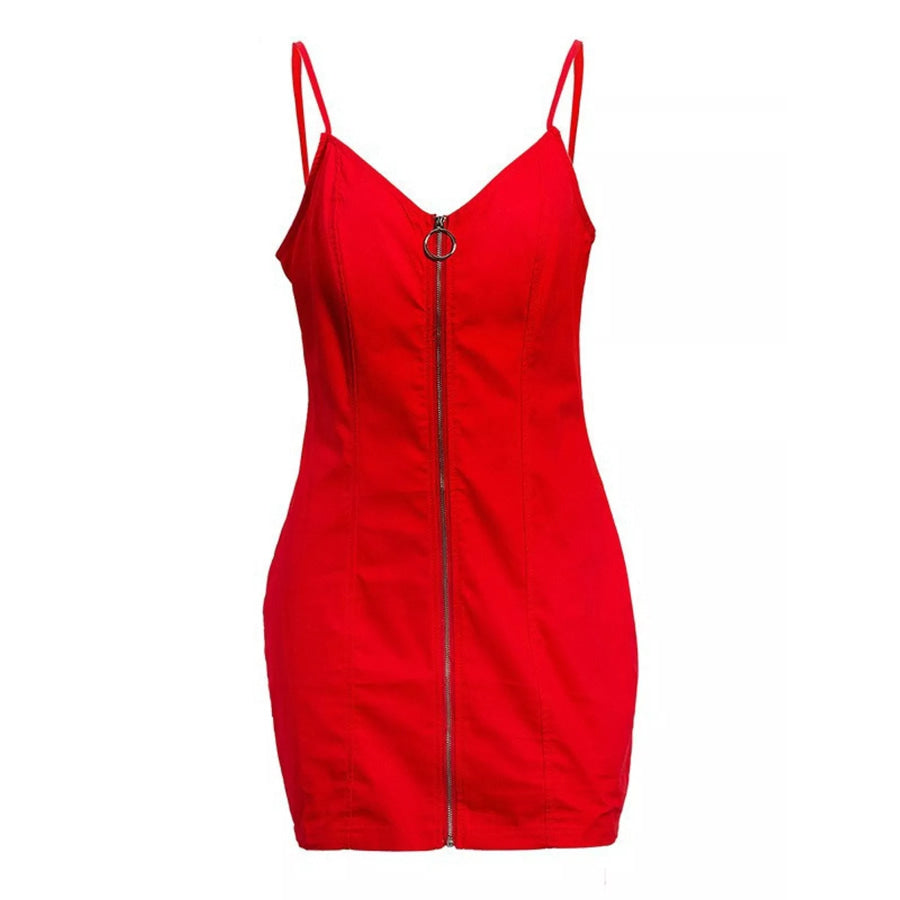 Full Size Zip-Front Bodycon Mini Dress Plus Apparel and Accessories