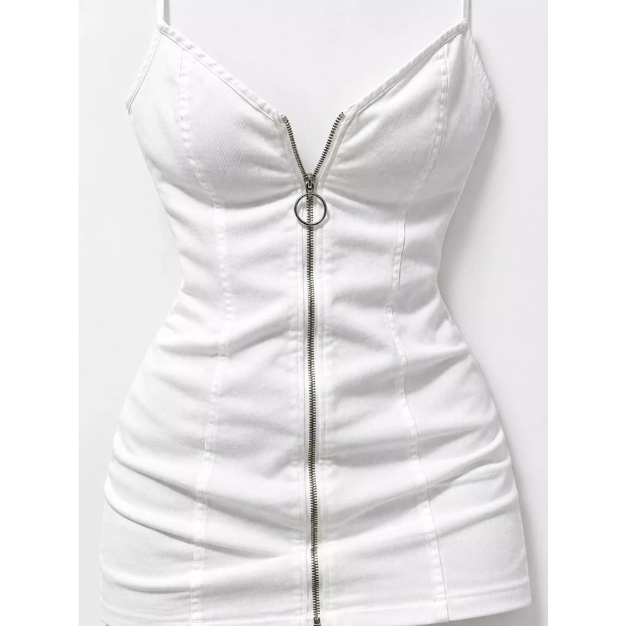 Full Size Zip-Front Bodycon Mini Dress Plus Apparel and Accessories