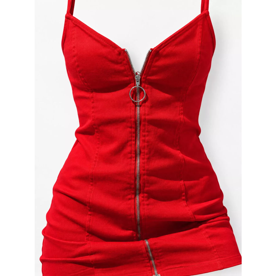 Full Size Zip-Front Bodycon Mini Dress Plus Apparel and Accessories