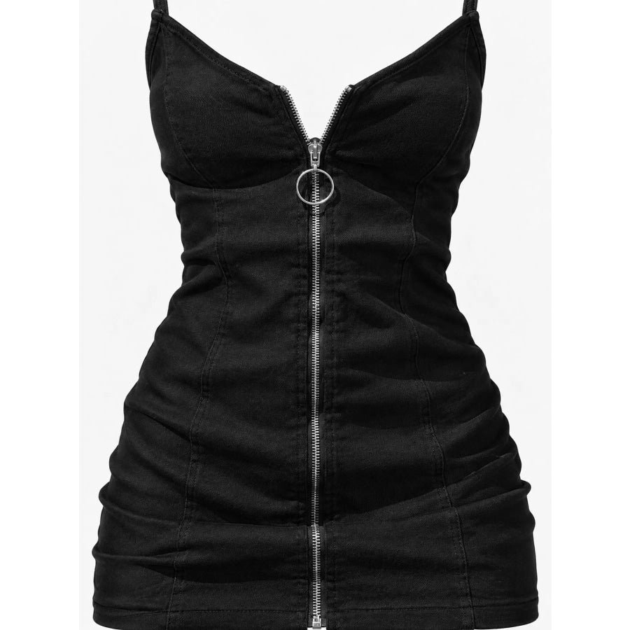 Full Size Zip-Front Bodycon Mini Dress Plus Apparel and Accessories