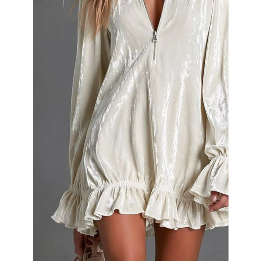 Full Size Zip-Front Ruffle Hem Mini Dress Plus Size Apparel and Accessories