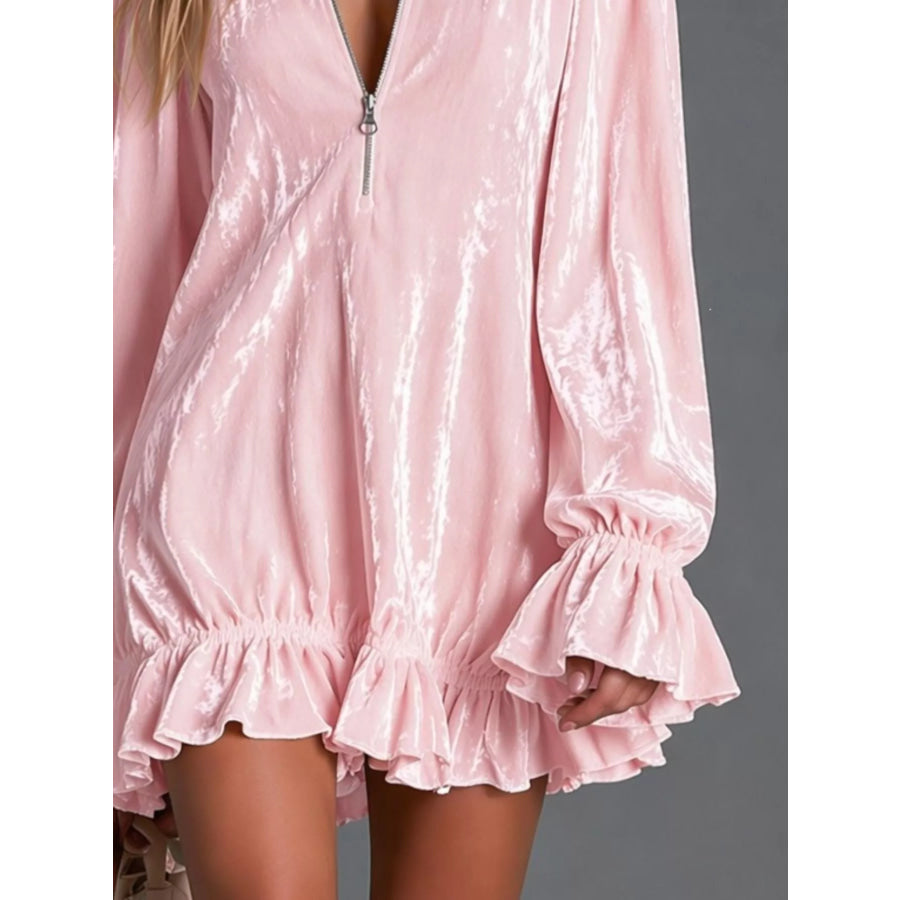Full Size Zip-Front Ruffle Hem Mini Dress Plus Size Apparel and Accessories