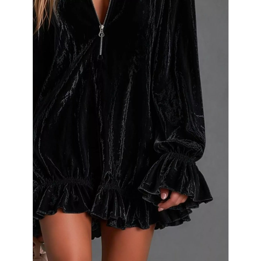 Full Size Zip-Front Ruffle Hem Mini Dress Plus Size Apparel and Accessories