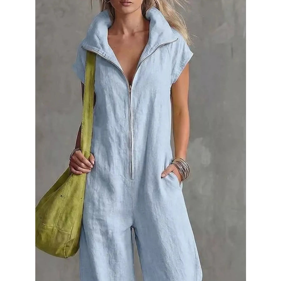 Full Size Zip Front Sleeveless Jumpsuit Plus Size Apparel and Accessories